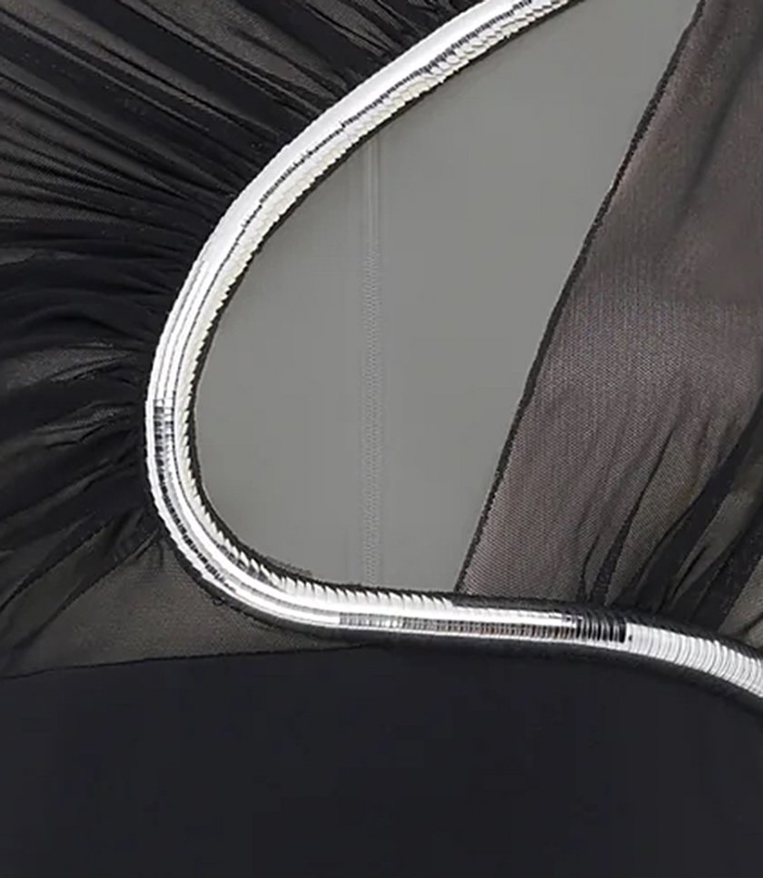 METALLIC TUBE TRIM ASYMMETRIC MINI DRESS