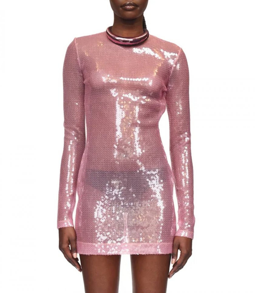 METALLIC COLLAR AND SEQUIN MINI DRESS