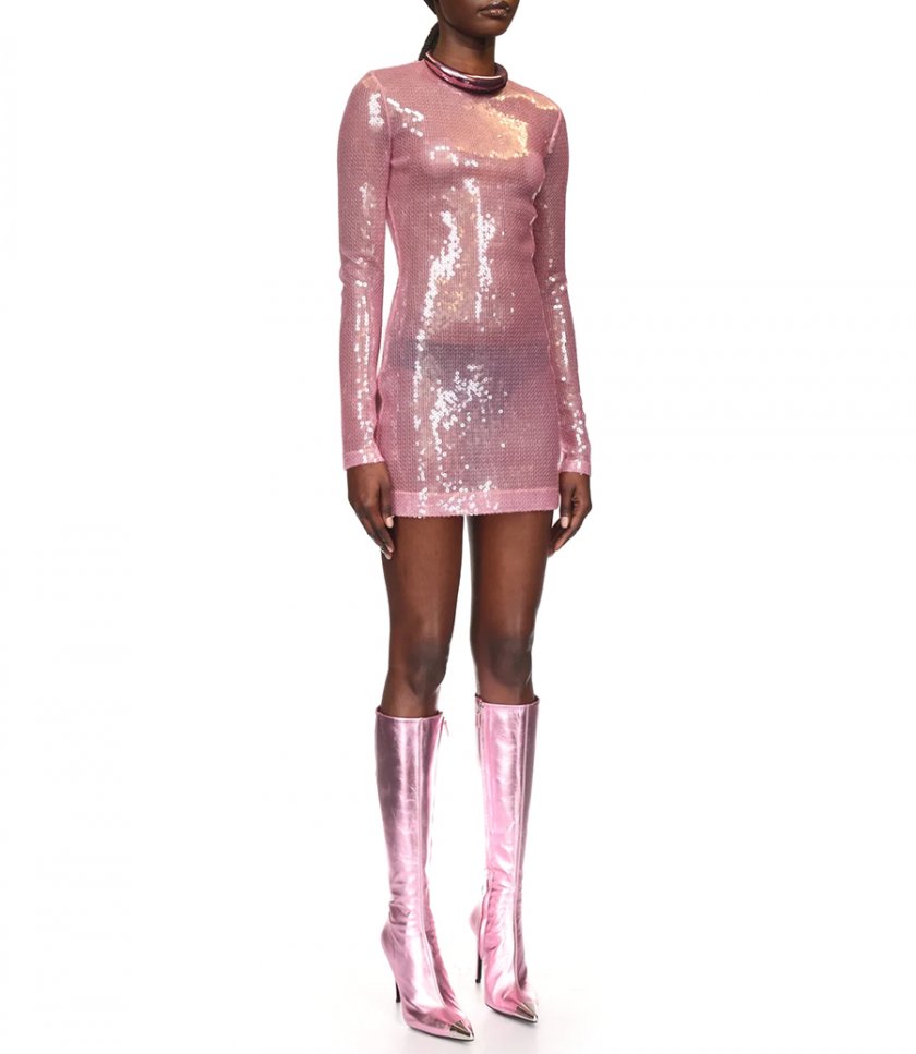 METALLIC COLLAR AND SEQUIN MINI DRESS