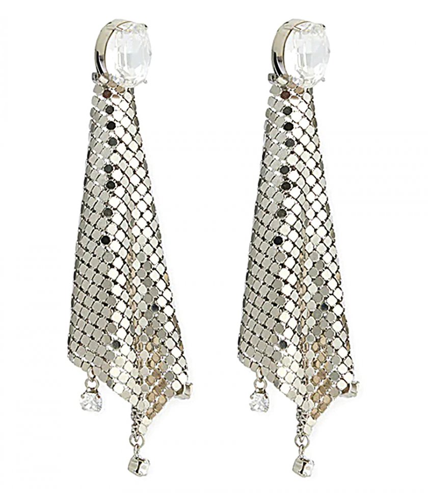 RABANNE - SILVER CHAINMAIL EARRINGS WITH CRYSTALS