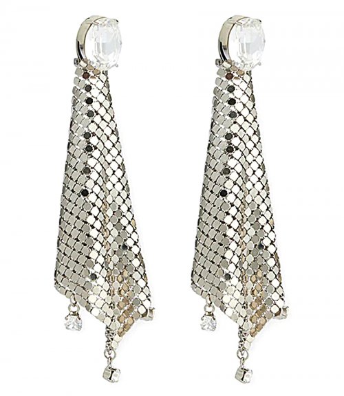 SILVER CHAINMAIL EARRINGS WITH CRYSTALS