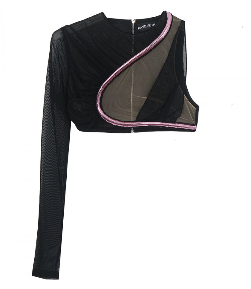 SALES - METAL TUBE CHEST DETAIL SLV RUCHED MESH TOP