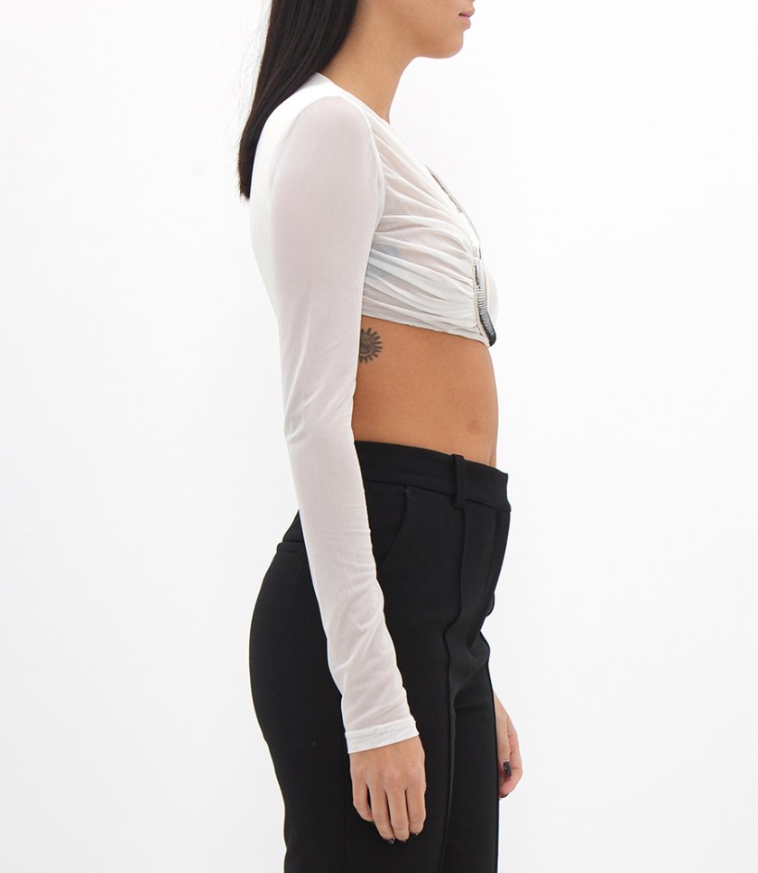 METAL TUBE CHEST DETAIL SLV RUCHED MESH TOP