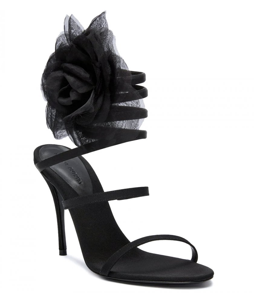 SPIRAL SILK-ORGANZA FLOWER HEEL SANDALS