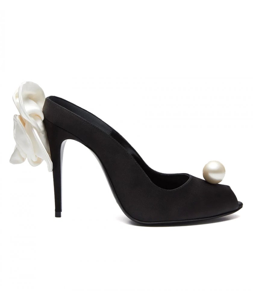 SHOES - PEEP TOE MULES IN SATIN