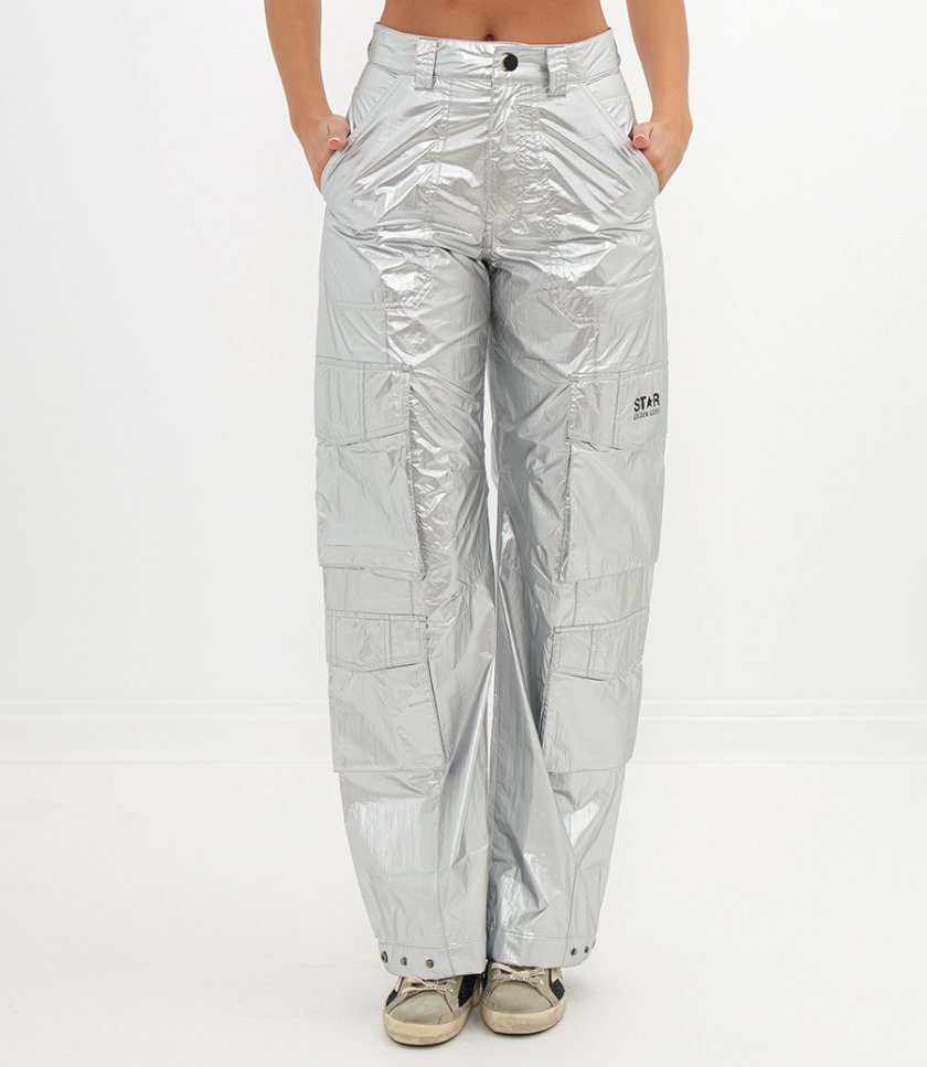 WOMEN’S CARGO PANTS IN SILVER TECHNICAL FABRIC