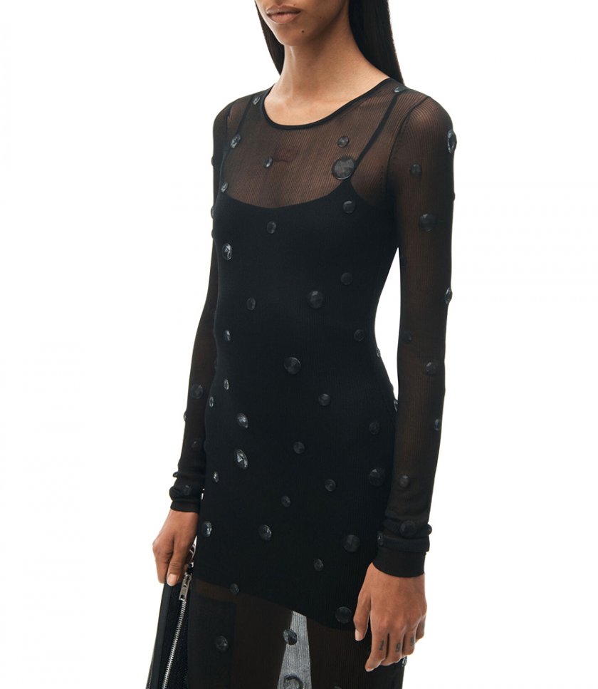 CREW NECK DRESS WITH ENGINEERED TRAPPED GEMS