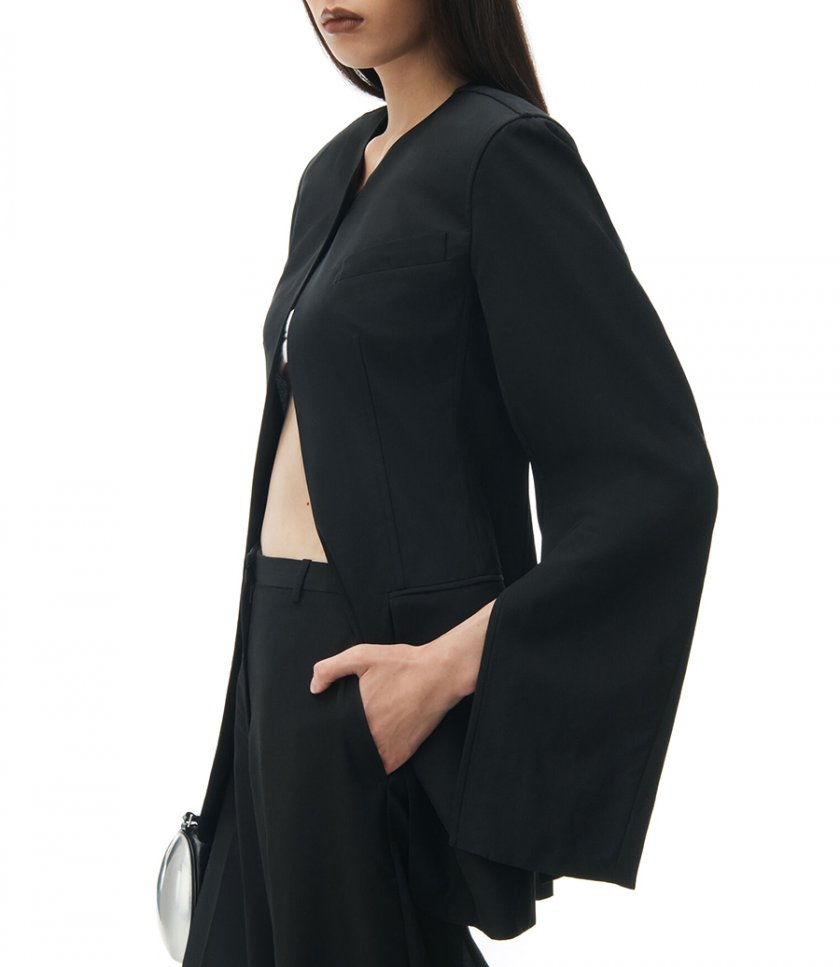 COLLARLESS TAILORED JACKET WITH SLITS