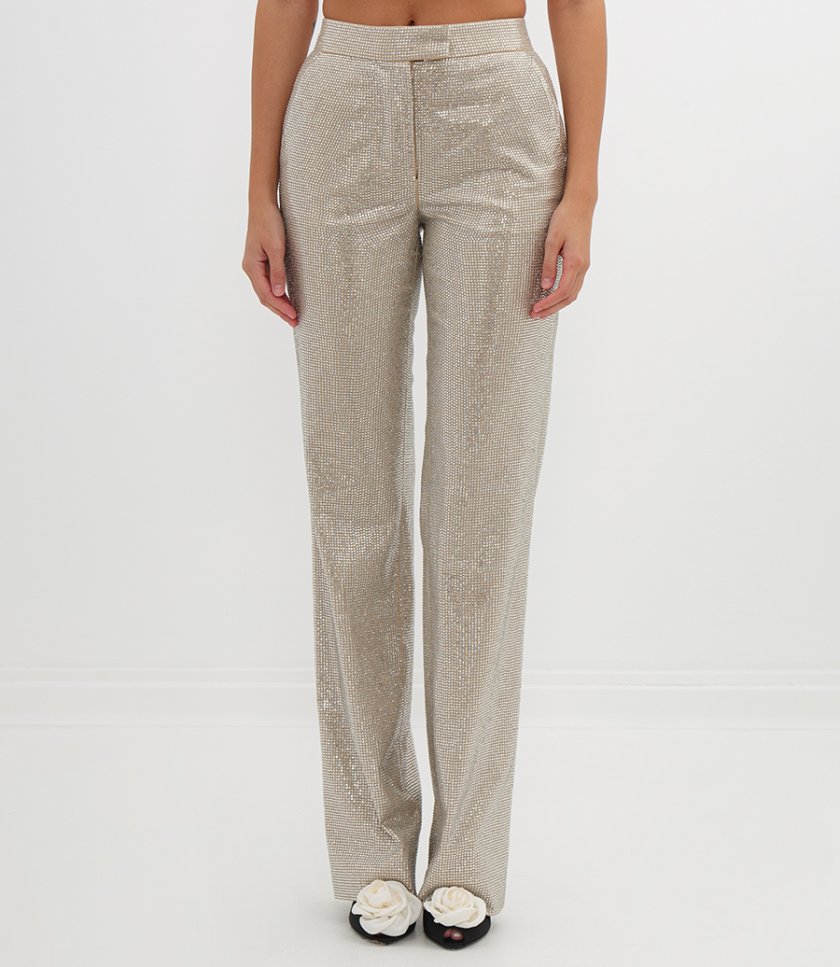 PANTALONE CON DECORAZIONE MICRO STRASS ALL-OVER
