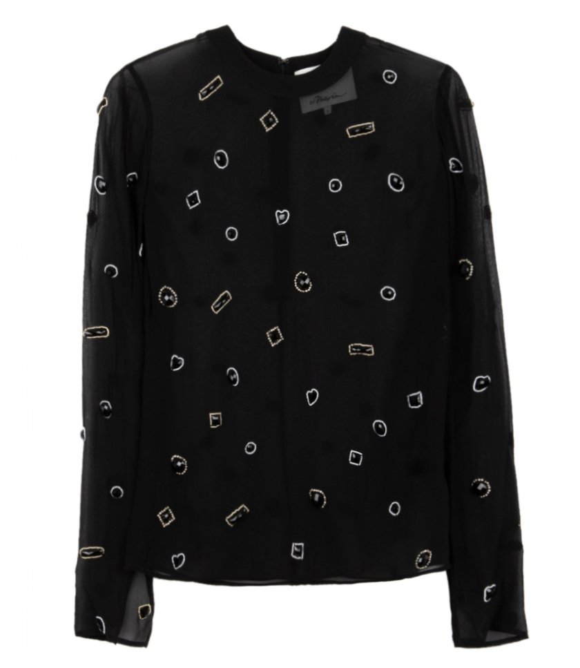 JUST IN - HALO EMBROIDERED CHIFFON LONG SLEEVE TOP