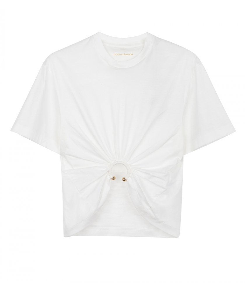 CLOTHES - WHITE T-SHIRT IN JERSEY WITH PIERCING RING