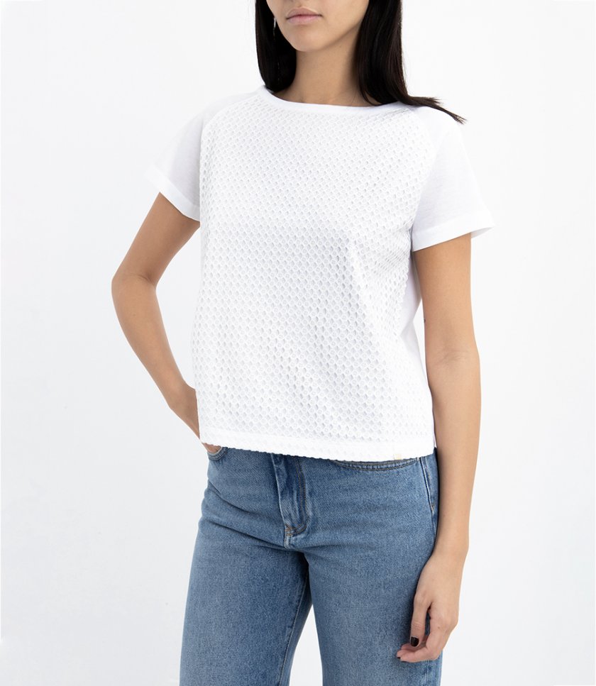SUPERFINE COTTON JERSEY AND SPRING LACE T-SHIRT
