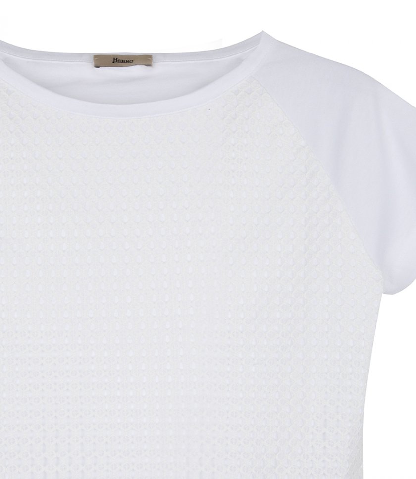 SUPERFINE COTTON JERSEY AND SPRING LACE T-SHIRT