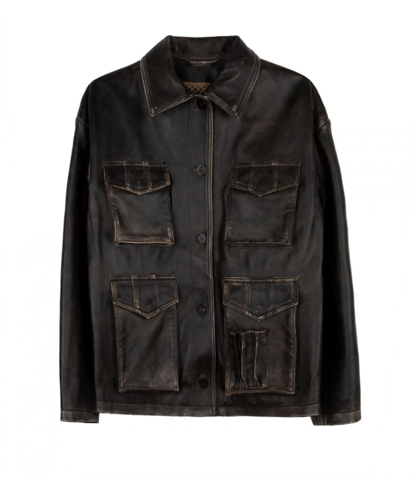 GOLDEN GOOSE  - WOMEN'S AGED BROWN NAPPA LEATHER JACKET