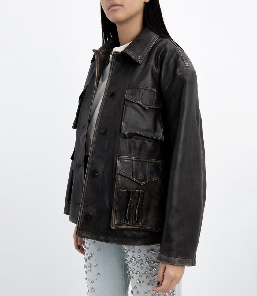 WOMEN'S AGED BROWN NAPPA LEATHER JACKET