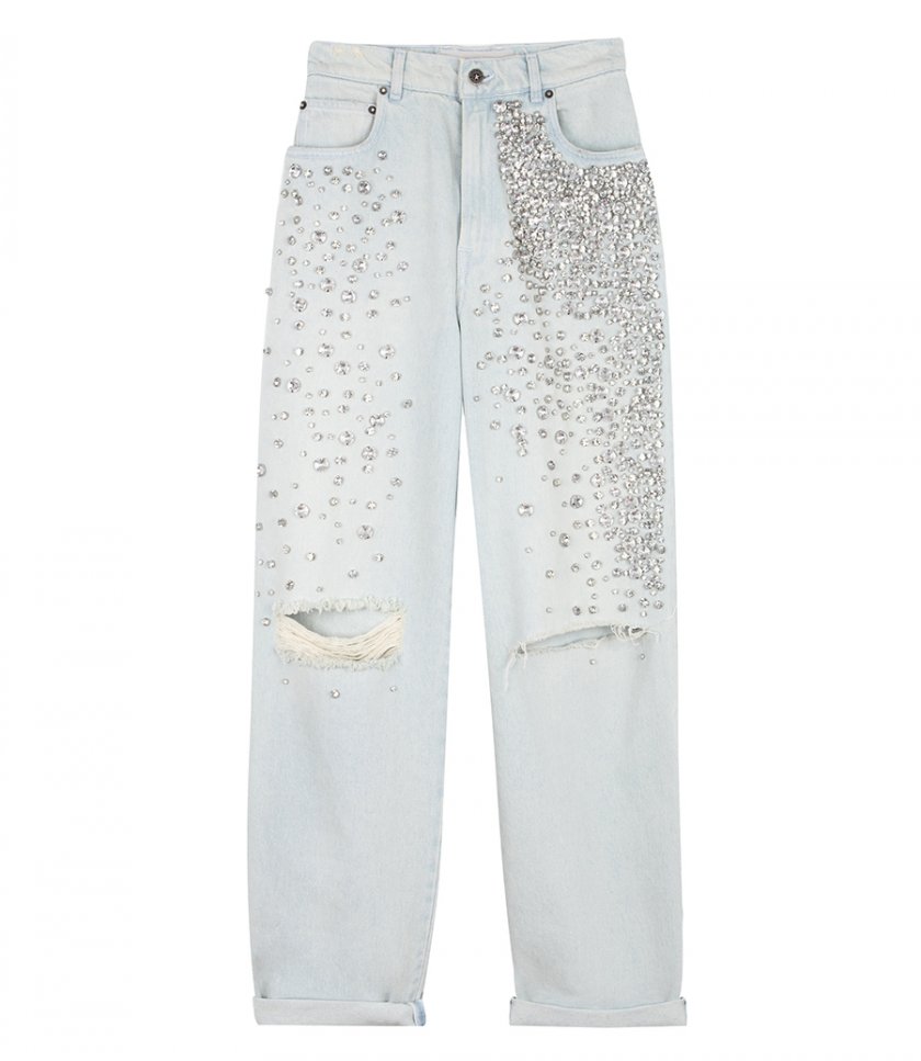 CLOTHES - WOMEN'S BLEACHED JEANS WITH CABOCHON CRYSTALS