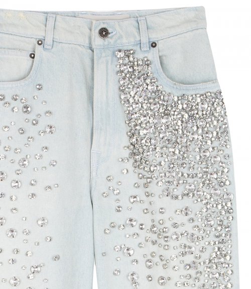 WOMEN'S BLEACHED JEANS WITH CABOCHON CRYSTALS