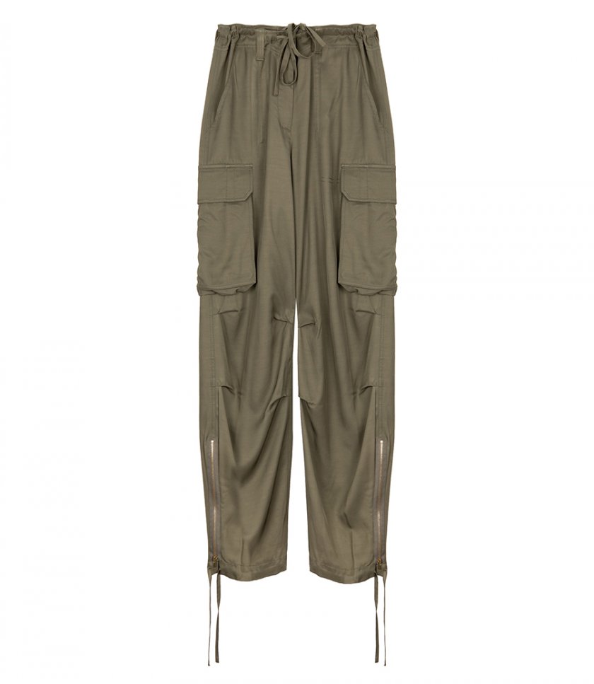 CLOTHES - WOMEN’S OLIVE-COLORED VISCOSE CARGO PANTS