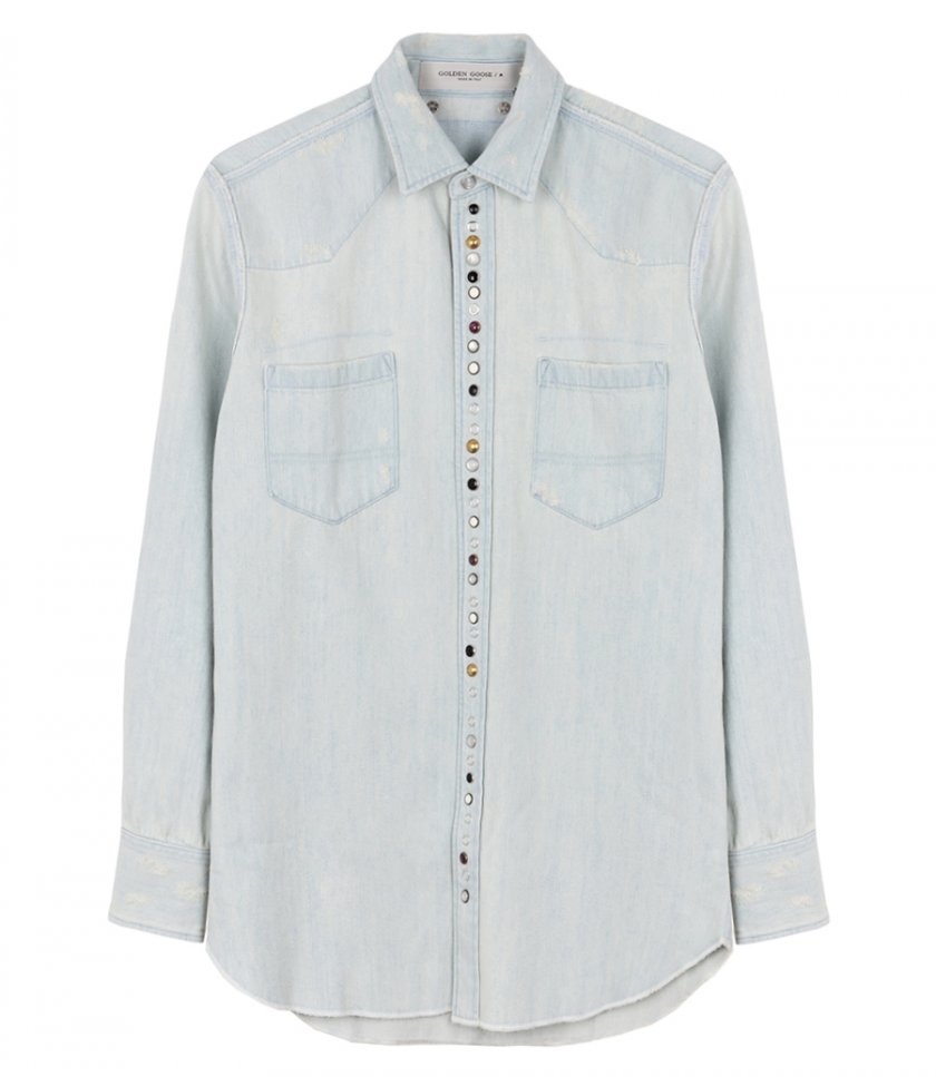 JUST IN - MEN'S BLEACHED DENIM SHIRT WITH HAMMERED STUDS