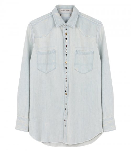 MEN'S BLEACHED DENIM SHIRT WITH HAMMERED STUDS