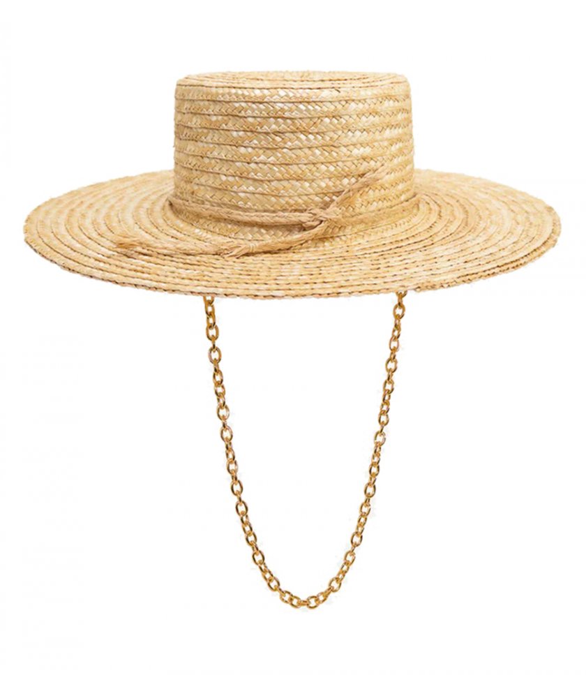 MONOGRAM EMBROIDERED CHAIN STRAP BOATER HAT