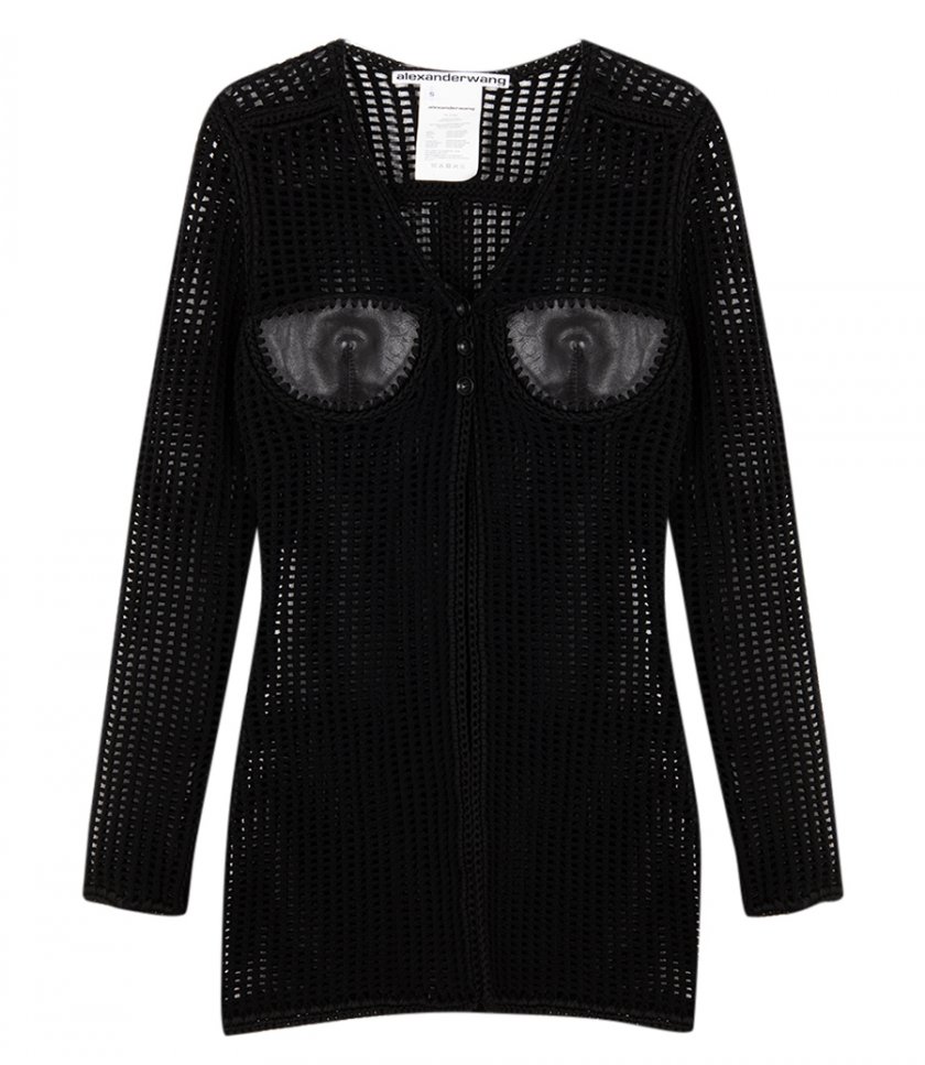 JUST IN - MAXI CARDIGAN IN HAND-CROCHET & CRACKLE PATENT LEATHER