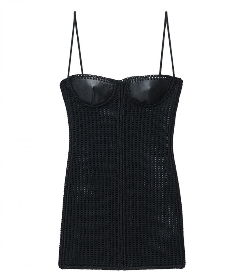SALES - CROCHET MINIDRESS WITH LEATHER BUST