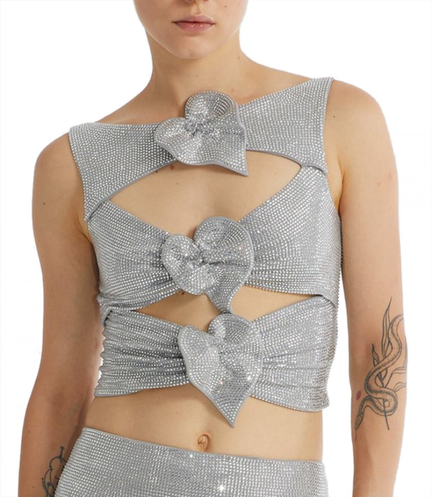 CUT-OUT TOP WITH CRYSTALS