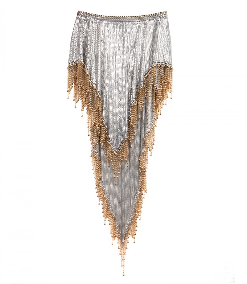 SKIRTS - ASYMETRICAL SKIRT WITH GOLDEN METALIC FRINGES