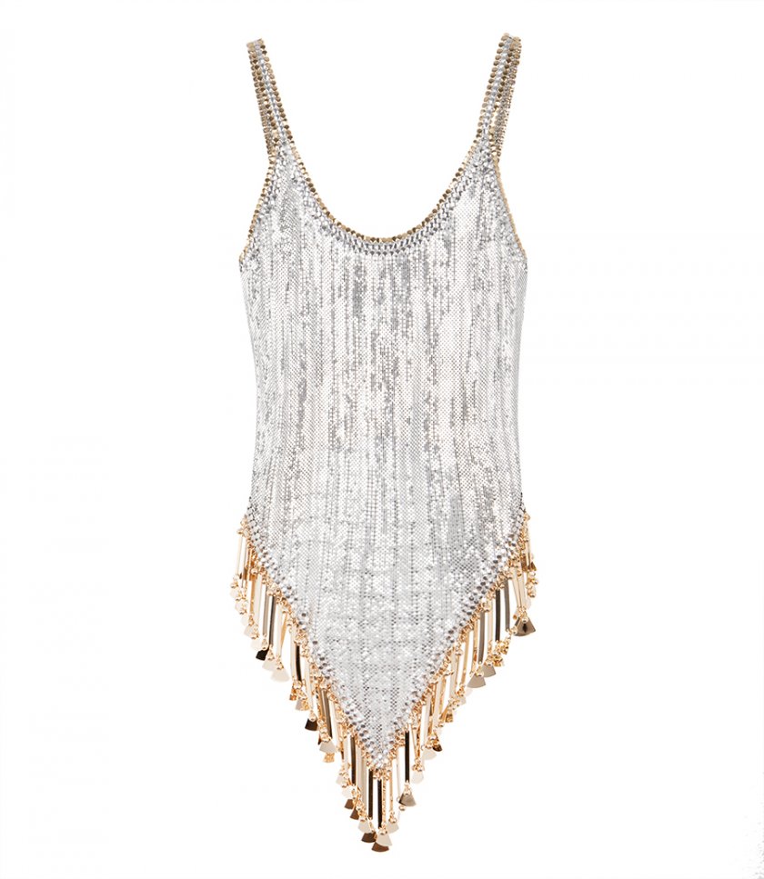 JUST IN - ASYMETRICAL CHAINMAIL TOP WITH GOLDEN METALLIC FRINGES