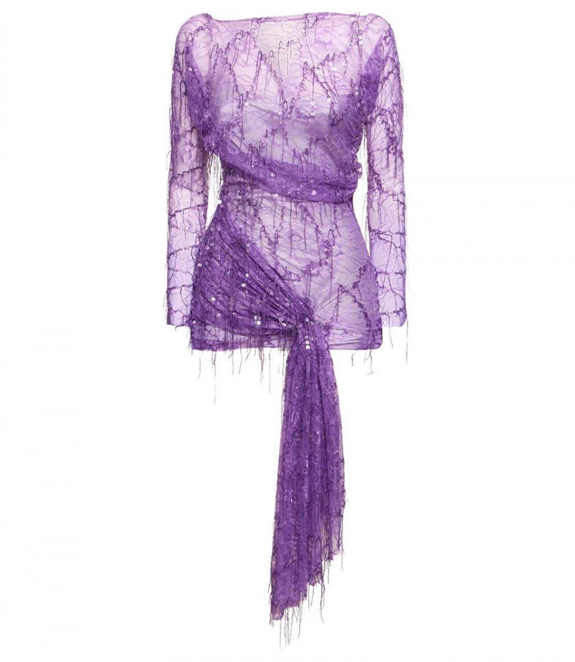 SALES - ENCASED BEADED IVY LACE L/S MINI DRESS