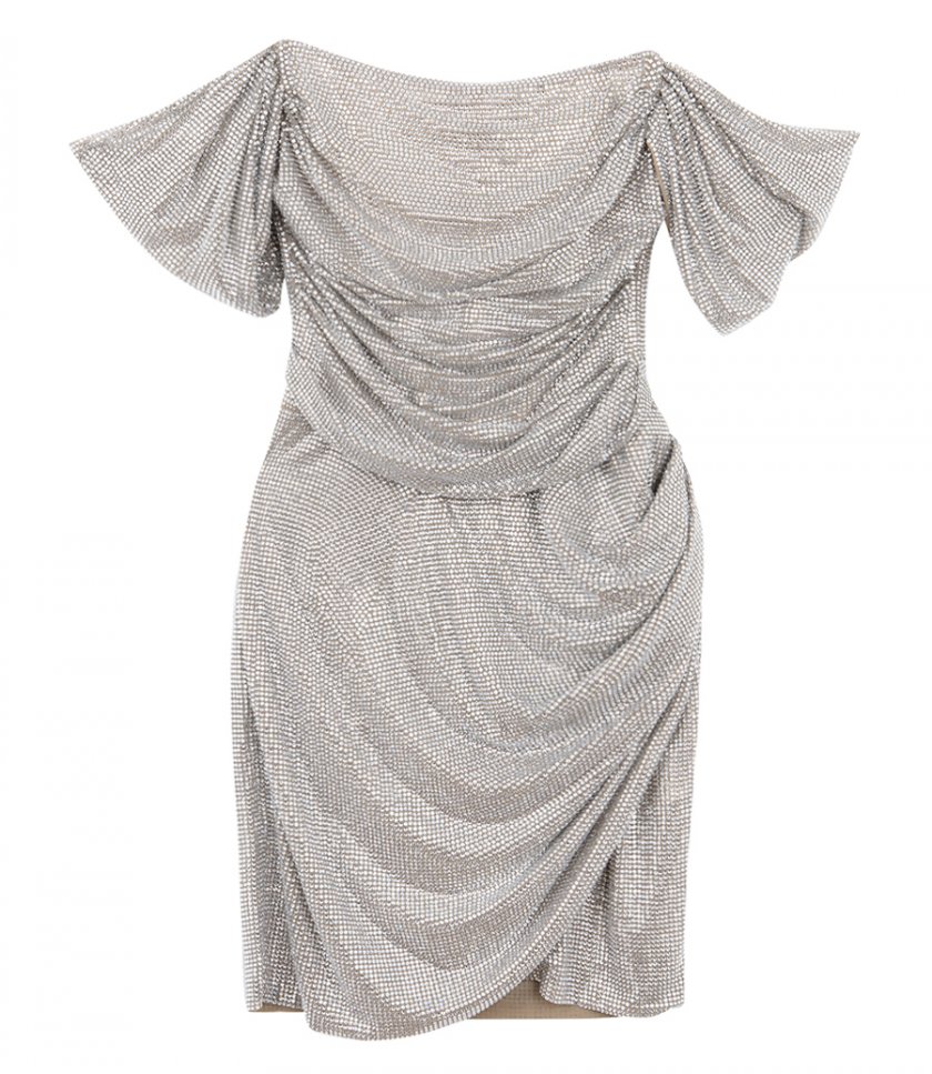 SALES - DROPPED SHOULDER MINI DRESS STUDDED WITH CRYSTALS