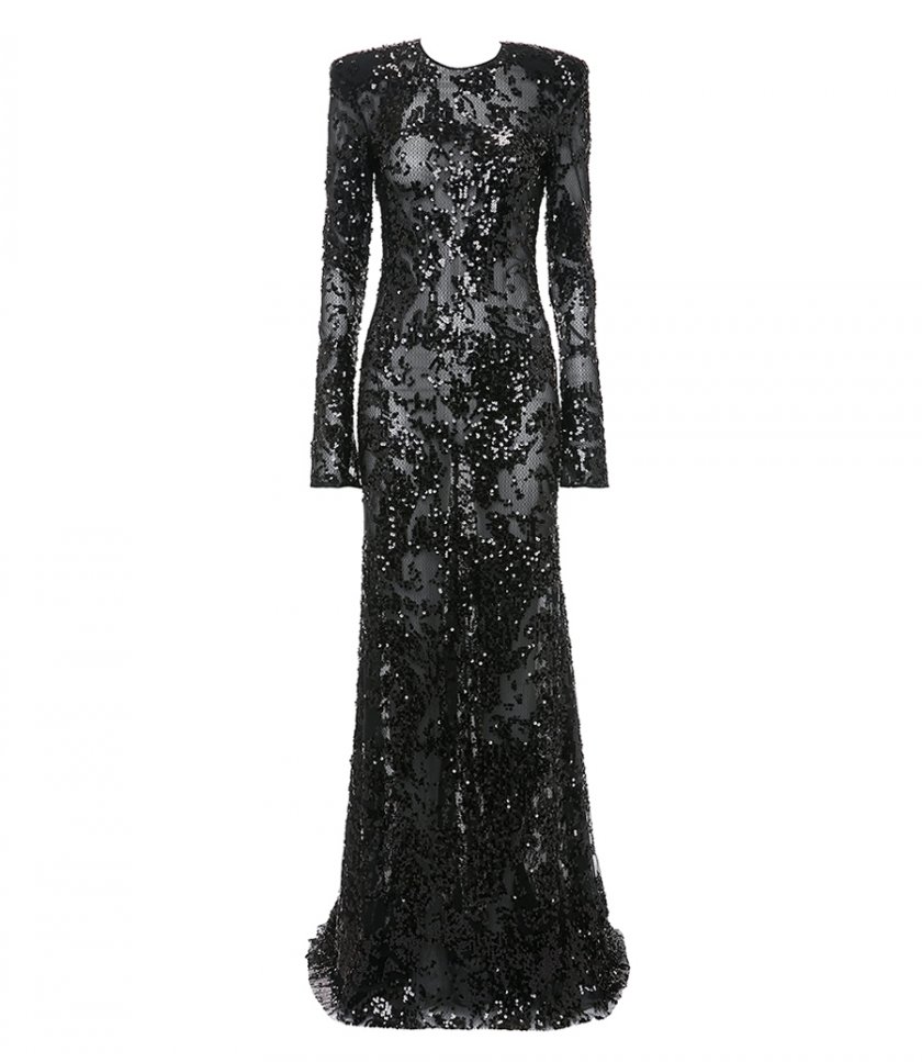 SALES - LONG SLEEVE BACKLESS SEQUIN GOWN