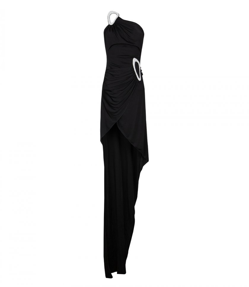SALES - CRYSTAL BUCKLE DETAIL ONE SHOULDER DRESS