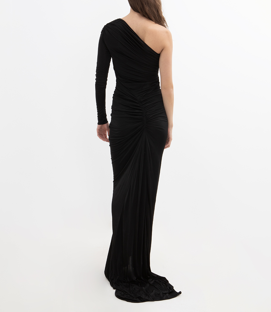 ONE SLEEVE RUCHED GOWN DRESS