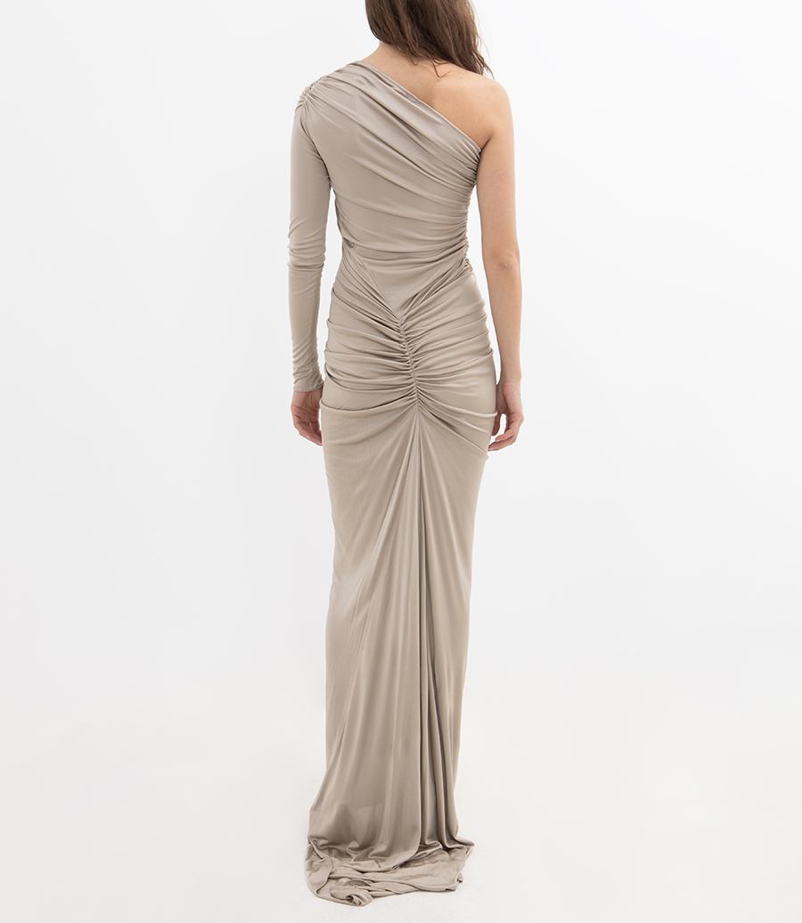 ONE SLEEVE RUCHED GOWN DRESS