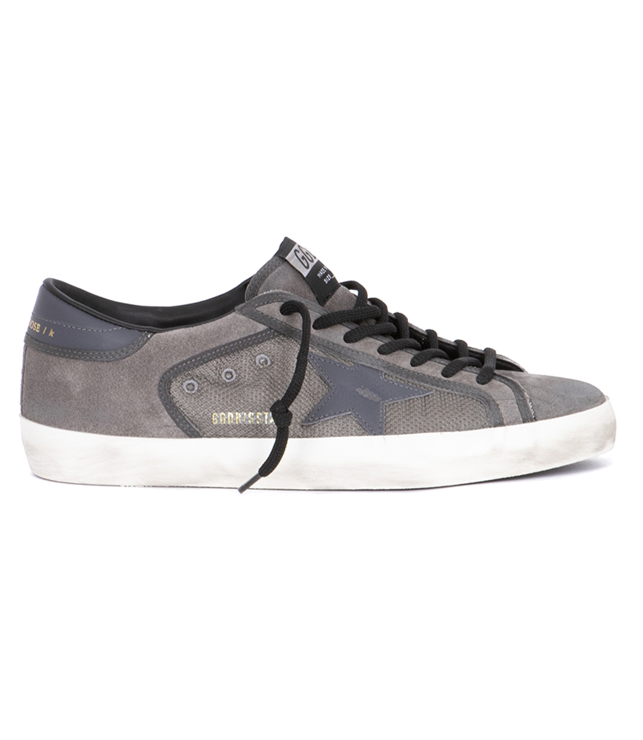 GOLDEN GOOSE  - GREY LEATHER STAR SUPER-STAR MESH