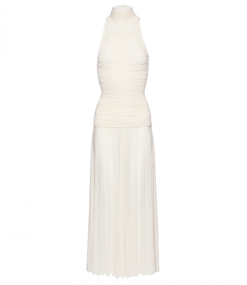 CLOTHES - RUCHED HIGH NECK MIDI DRESS