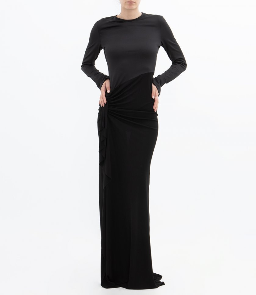 LONG SLEEVE RUCHED DETAIL GOWN