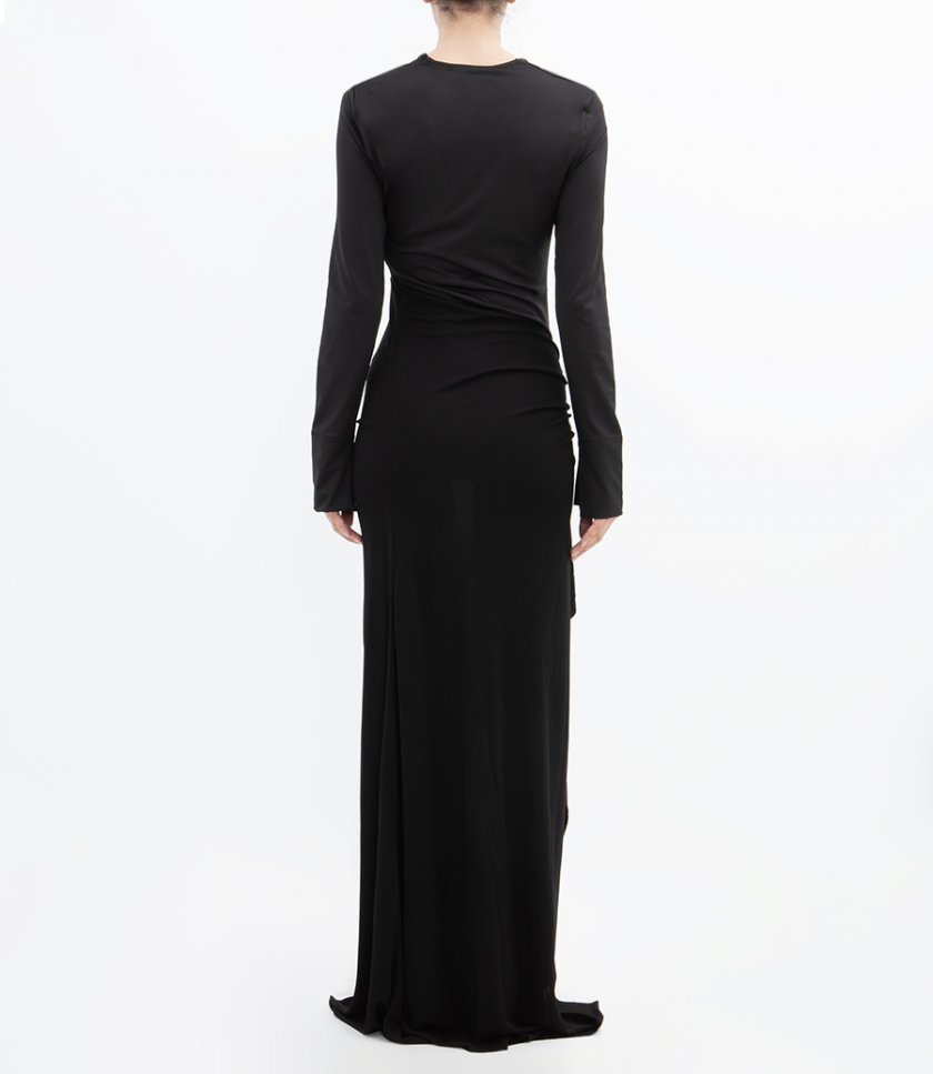 LONG SLEEVE RUCHED DETAIL GOWN