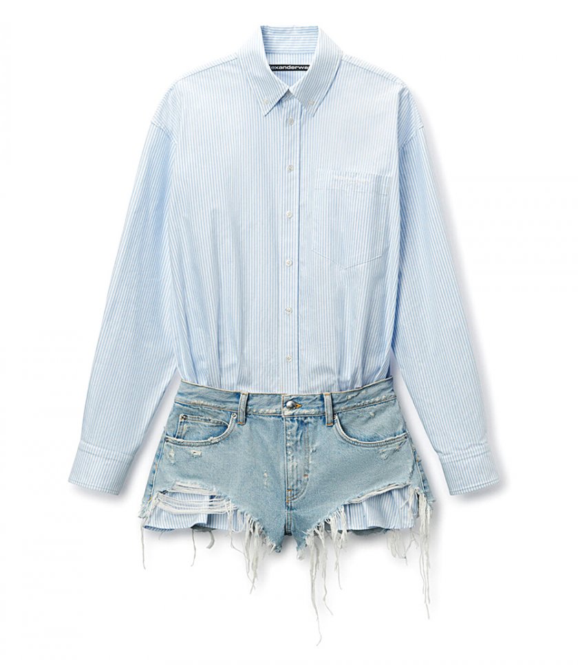 ALEXANDER WANG - PRESTYLED BUTTON DOWN SHORT ROMPER