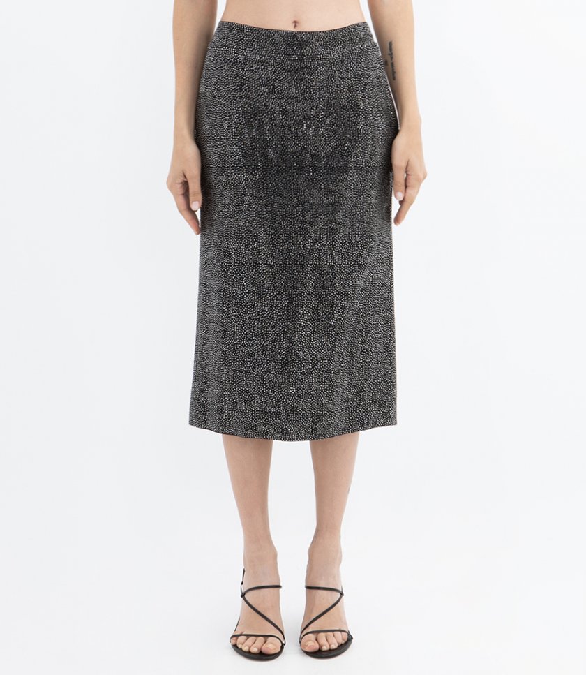 RHINESTONE DECORATIONS MIDI SKIRT