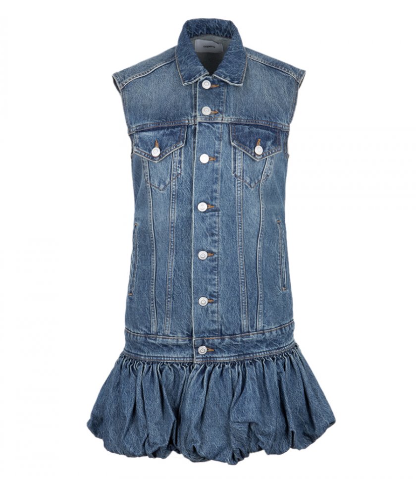 SALES - GATHERED HEM SLEEVELESS DENIM DRESS