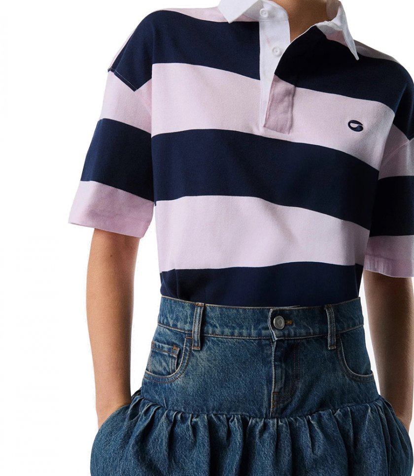 STRIPED LONG SLEEVE POLO BODYSUIT