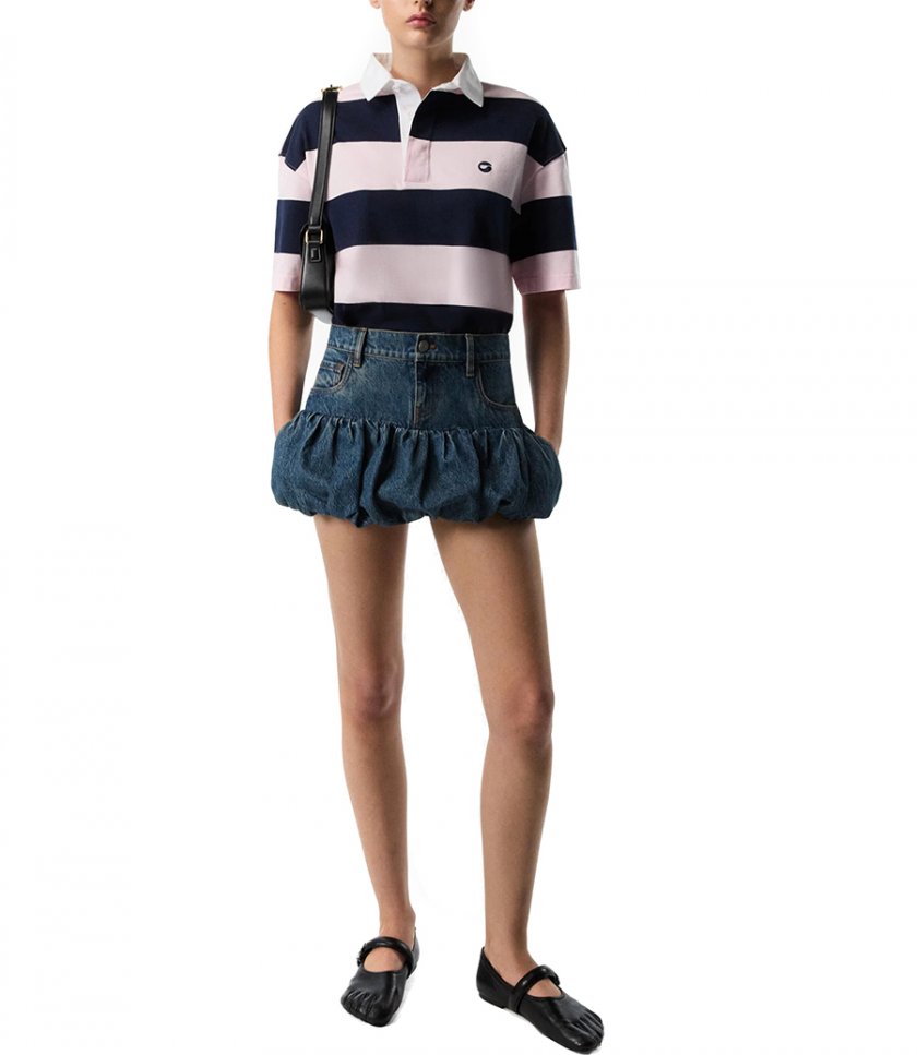 STRIPED LONG SLEEVE POLO BODYSUIT