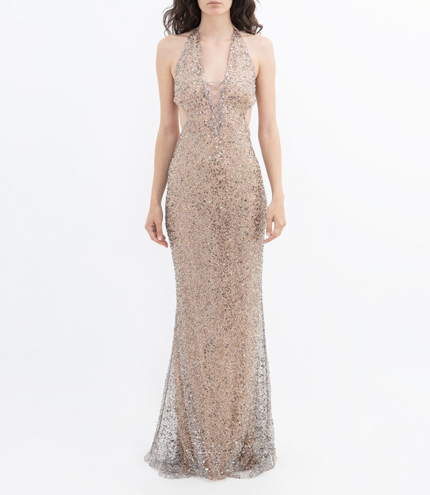 OPEN BACK MOSAIC LONG DRESS