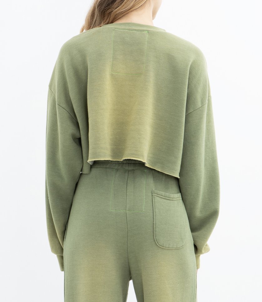 BOLT STITCH CROPPED CREW SWEATSHIRT