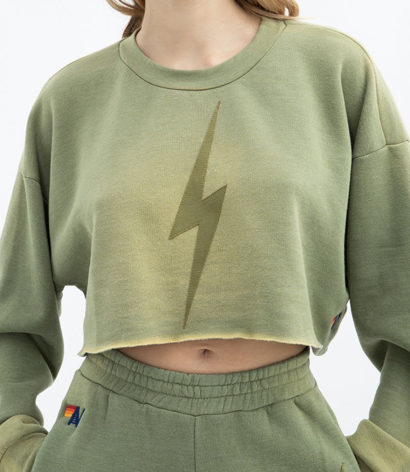 BOLT STITCH CROPPED CREW SWEATSHIRT