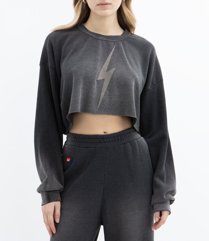 BOLT STITCH CROPPED CREW SWEATSHIRT