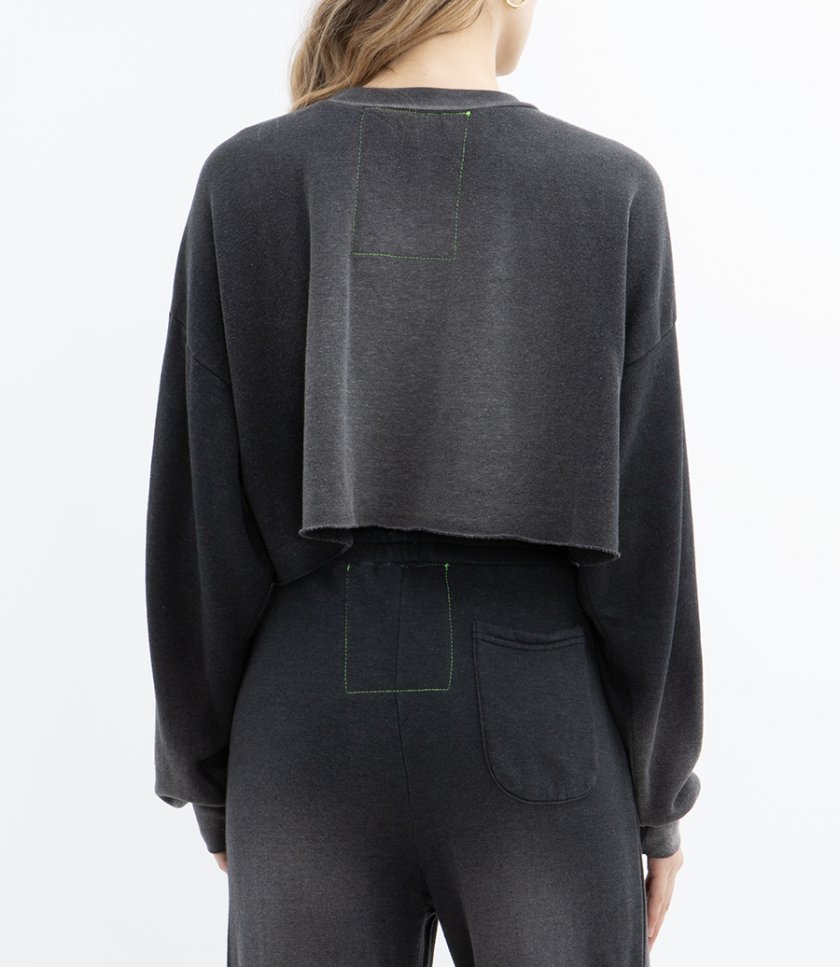 BOLT STITCH CROPPED CREW SWEATSHIRT